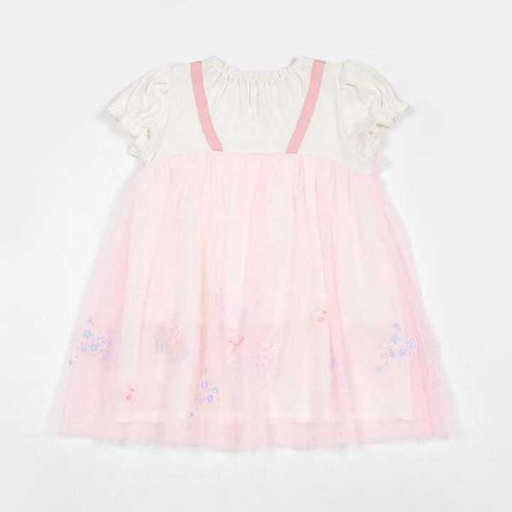 Flower Embroidered Tulle One-Piece Dress,Light pink, medium image number 1