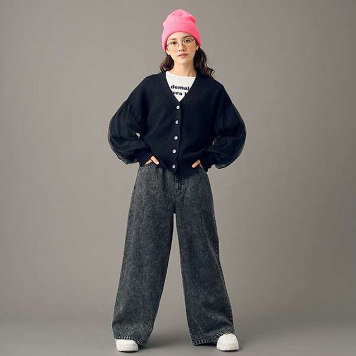 [AMI] Overlay Tulle Sleeve V-Neck Cardigan,Ivory, medium image number 5