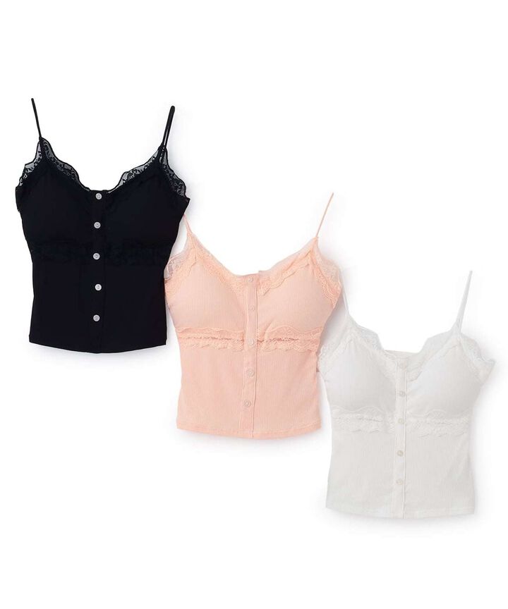 Button Lace Rib Camisole,Black, medium image number 8
