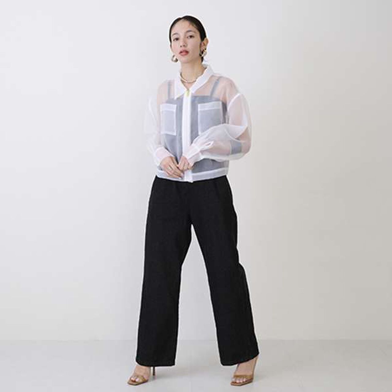 [LADIES] Sheer Shirt Jacket,White, large image number 5