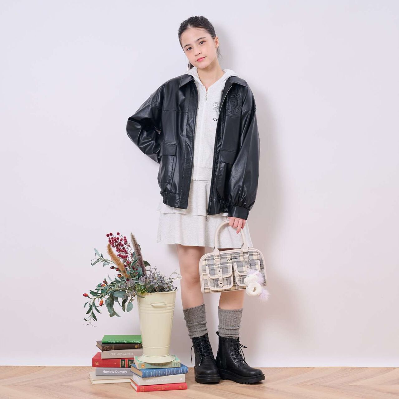 [Machine Washable] Faux Leather Bomber Jacket,Black, large image number 12