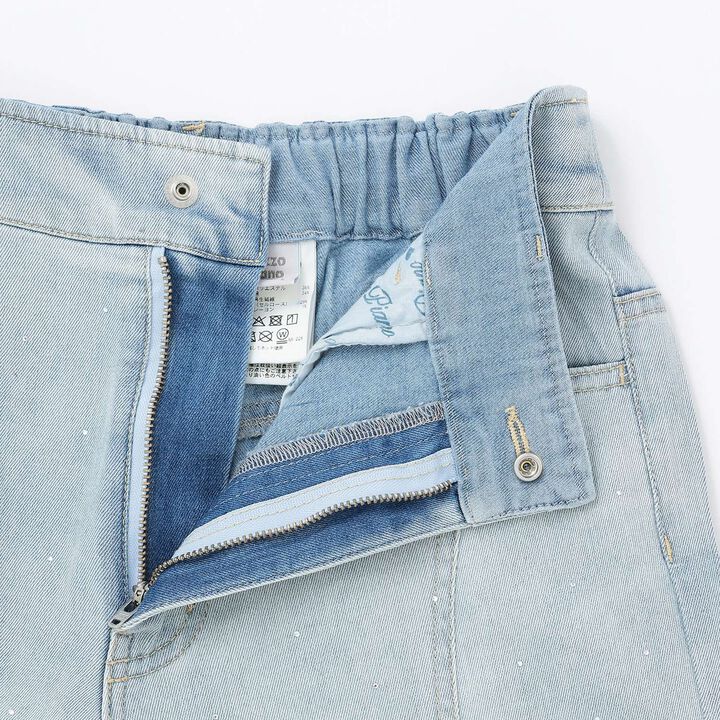 [Cool Touch] Sparkling Flare Denim Pants with Side Slits,Blue, medium image number 6