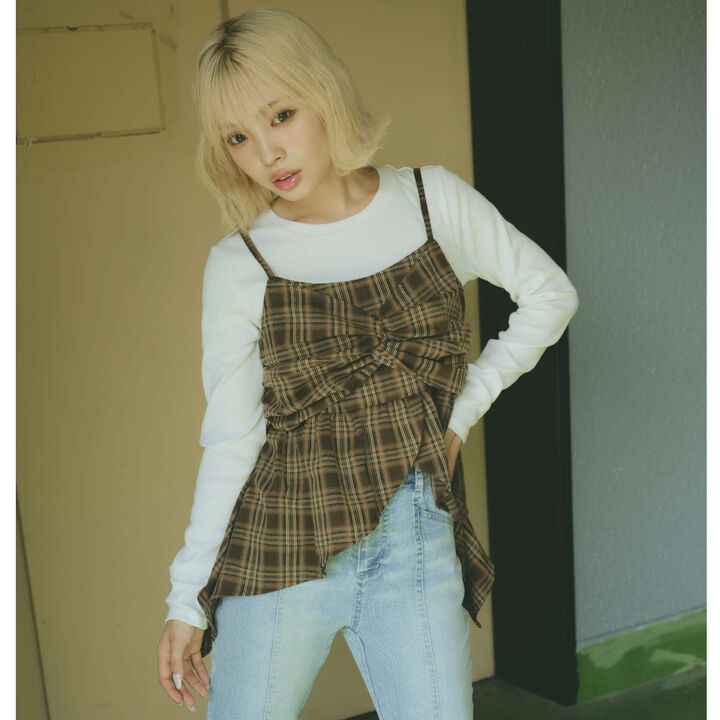 Inner Wear with Hem Checkered Camisole,, medium