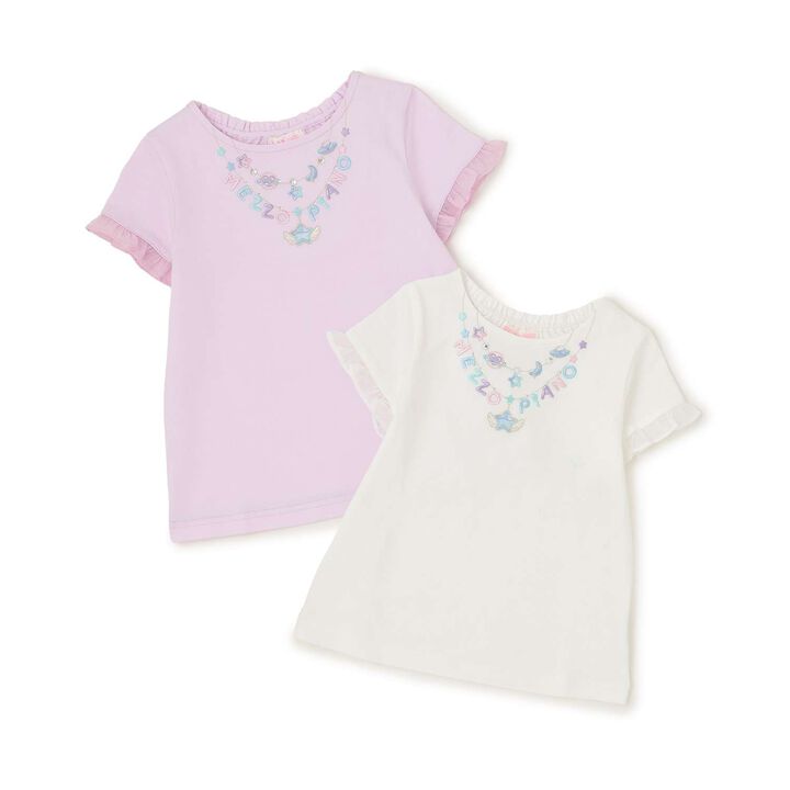 Necklace Embroidery Sleeve Frill Short Sleeve T-Shirt,Off white, medium image number 7