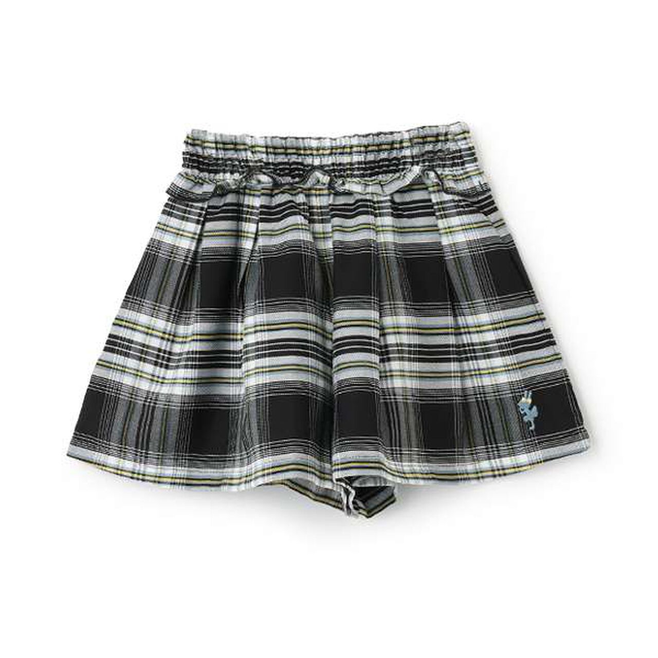 Waist Shirred Check Culottes,Black, large image number 0