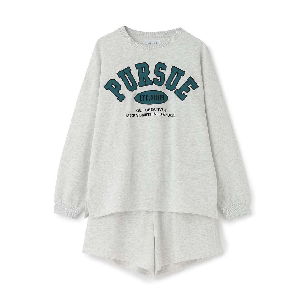 College Logo Mini Lined Long-Sleeve & Half Pants Set,Top gray, large image number 8