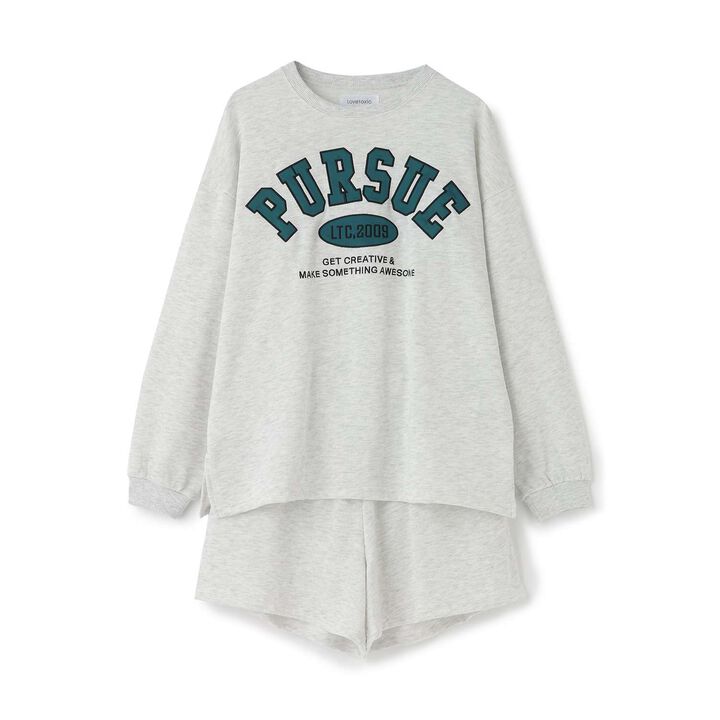 College Logo Mini Lined Long-Sleeve & Half Pants Set,Top gray, medium image number 8