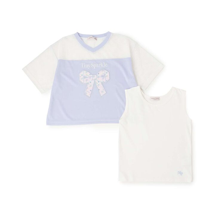 [Quick-Dry Absorbent] [Cool Touch] Mesh Docking Ribbon Appliqu&eacute; T-Shirt & Tank Top Set,Lavender, medium image number 2