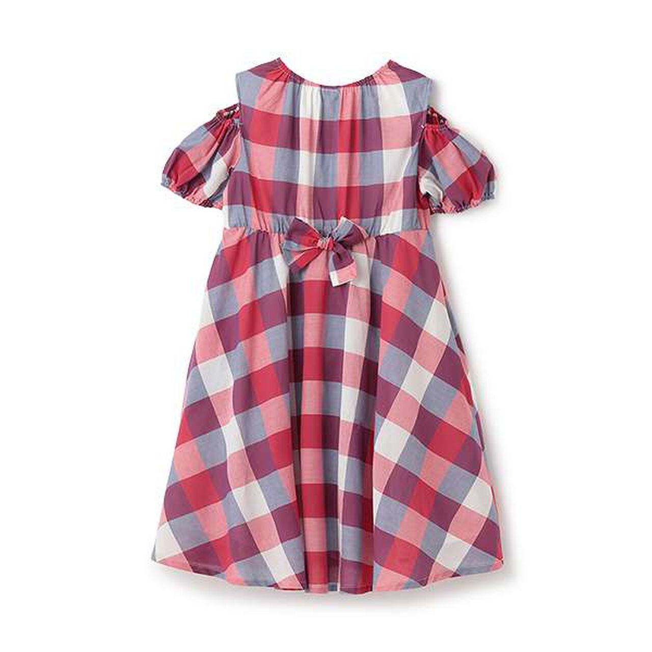 [Link] Off-Shoulder Check One-Piece Dress,Red, large image number 12