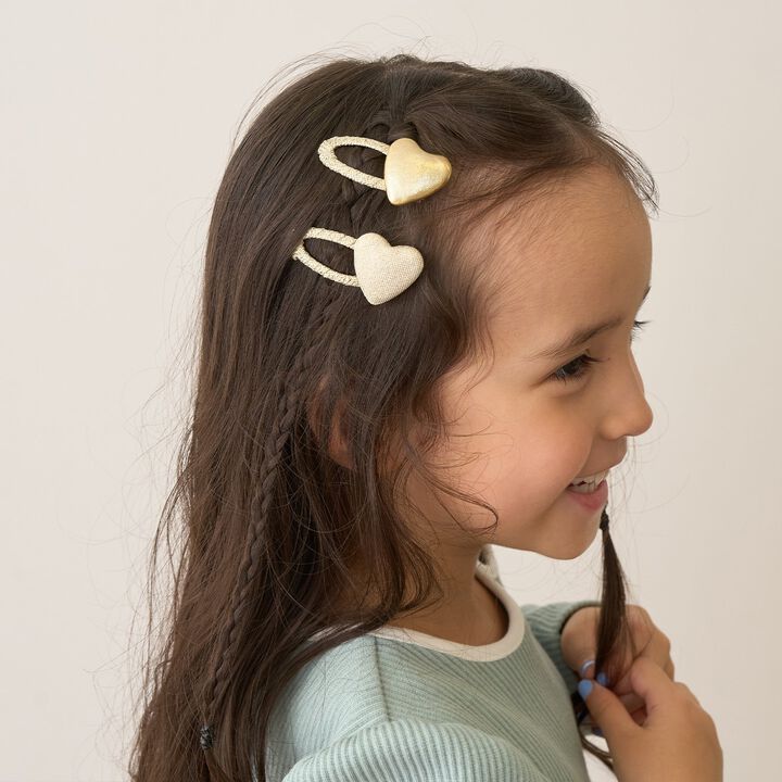 Sparkling Heart Hair Clip 2-Piece Set,Gold, medium image number 9