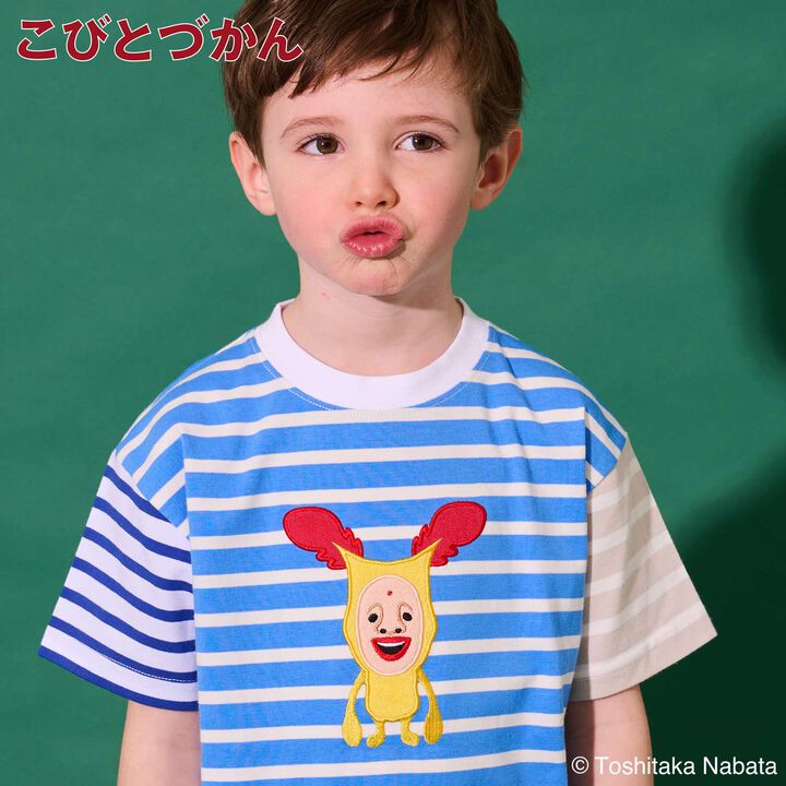 [Kobito Zukan] Stripe Pattern Short-Sleeve T-Shirt,Navy, medium image number 32