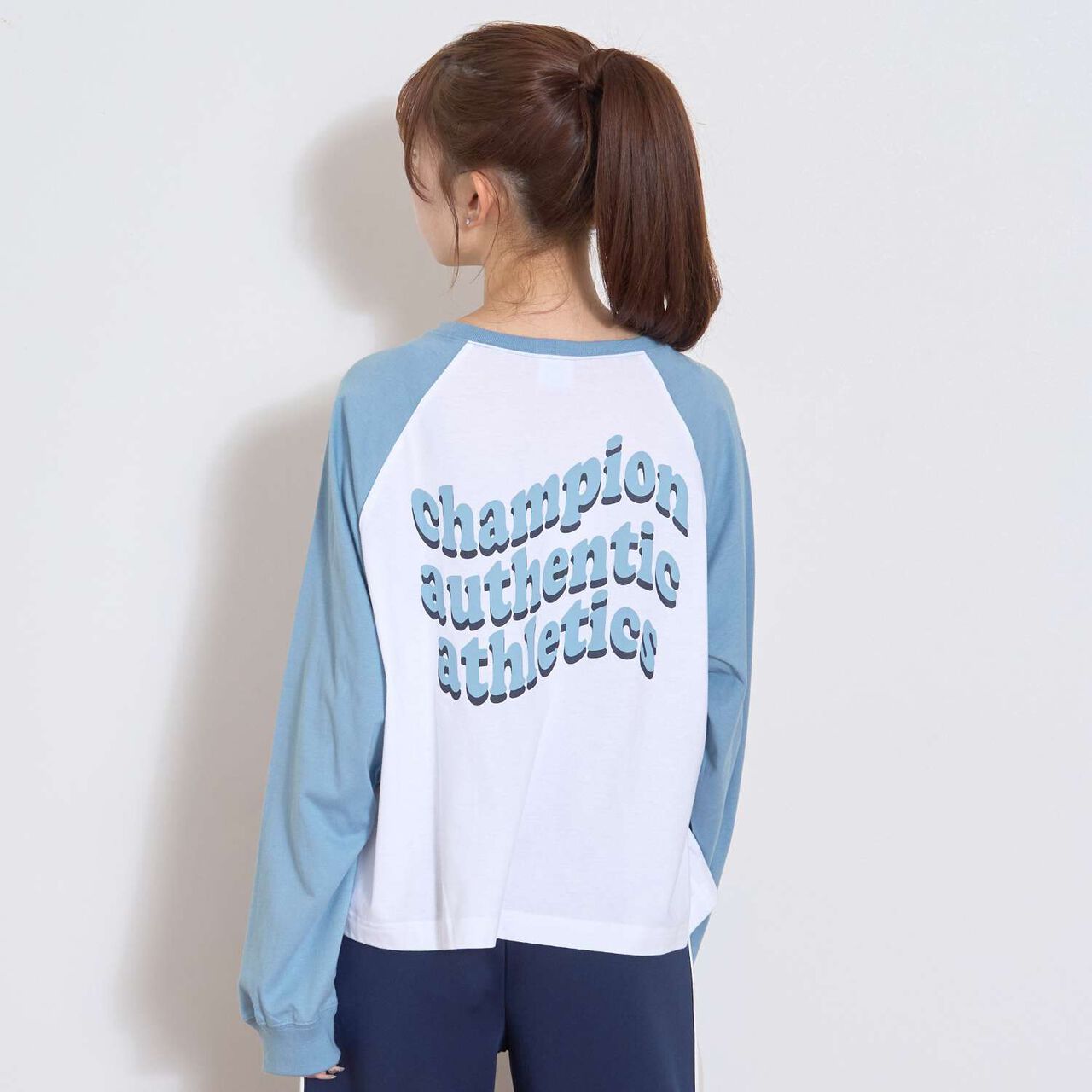 [Champion] 100% Cotton Raglan Long Sleeve T-Shirt,Green, large image number 3