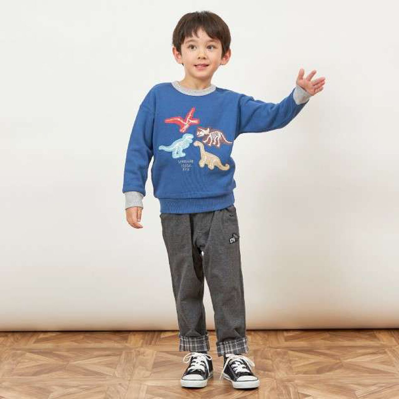 KP Boy Dinosaur Fossil Embroidered Sweatshirt [80-130],Blue, large image number 5