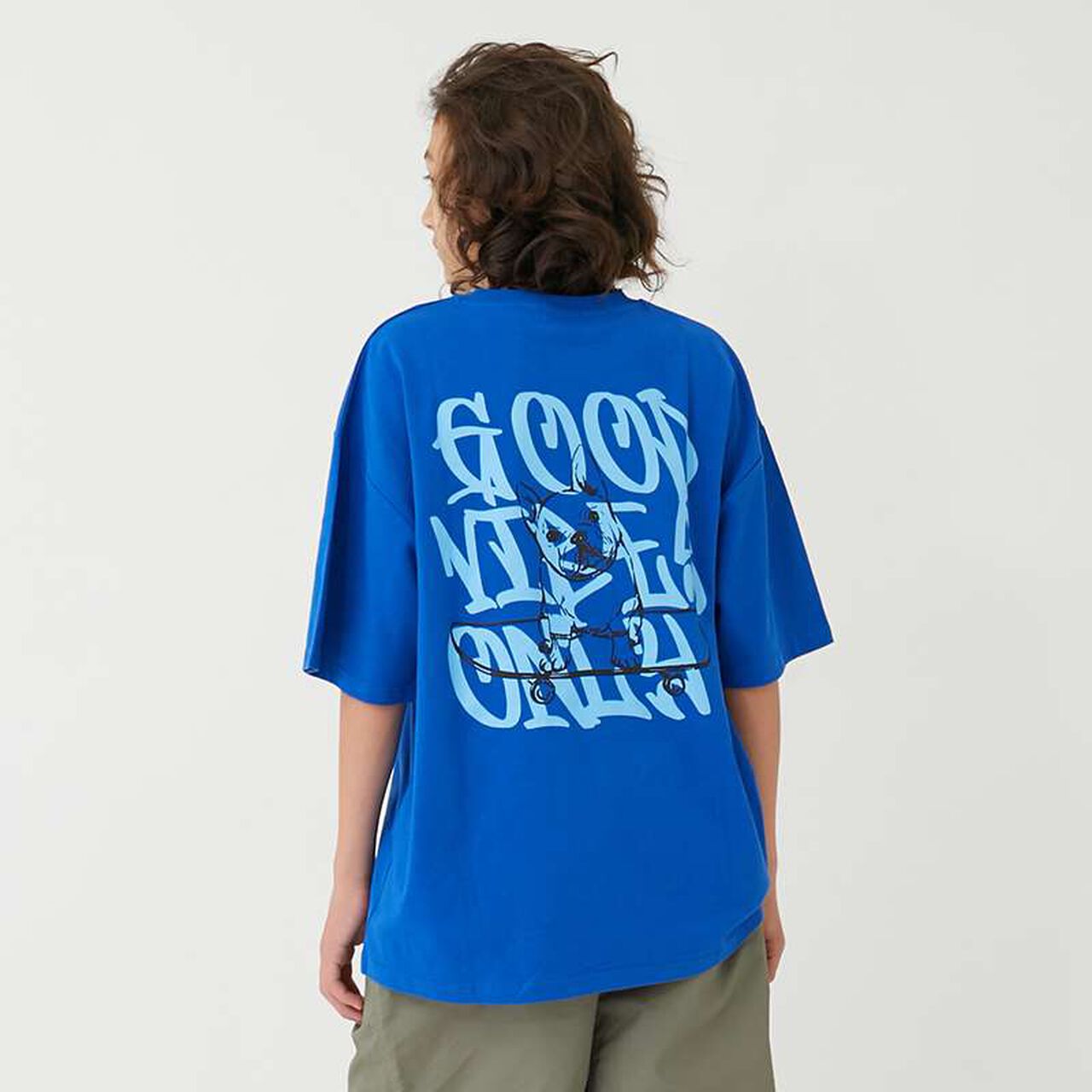 [Cool Touch] High Cool Cotton Dog Print Short Sleeve T-Shirt,Blue, large image number 0