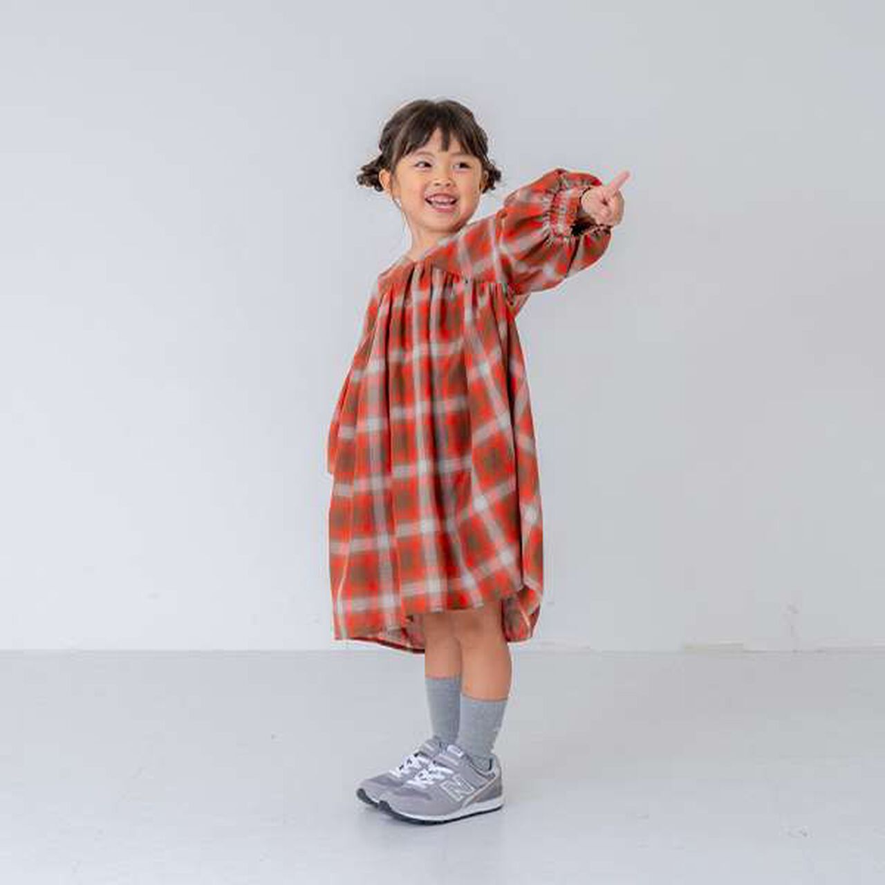 [Link] Ombre Check Volume Mini Dress,Black, large image number 20