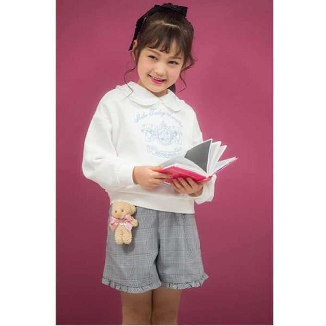 Glen Check Shorts with Bear Charm,Black, large image number 6