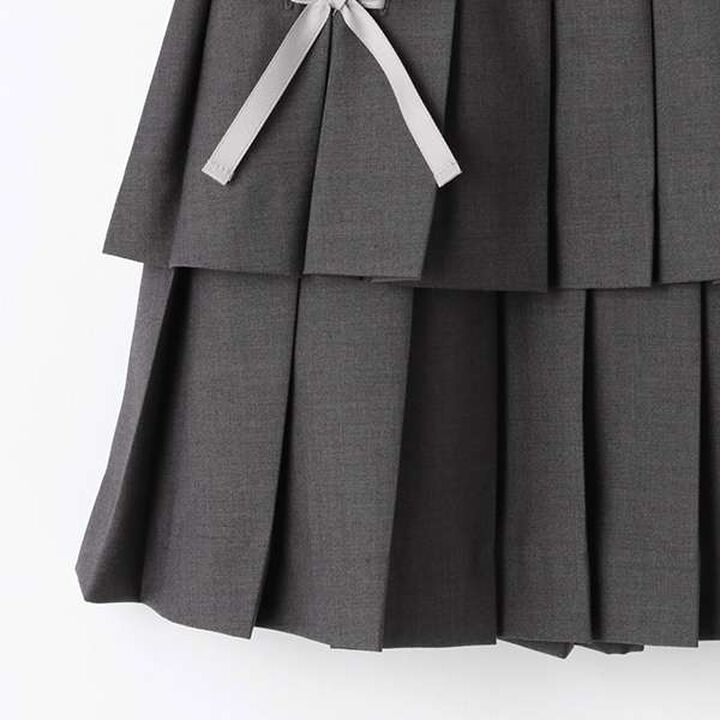 Lace-Up Ribbon Double Layer Pleated Skirt-Pants,Gray, medium image number 9