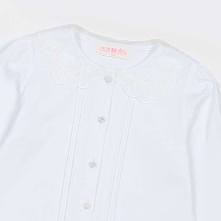 Scallop Trim Collar Cut and Sew Blouse,White, medium image number 2