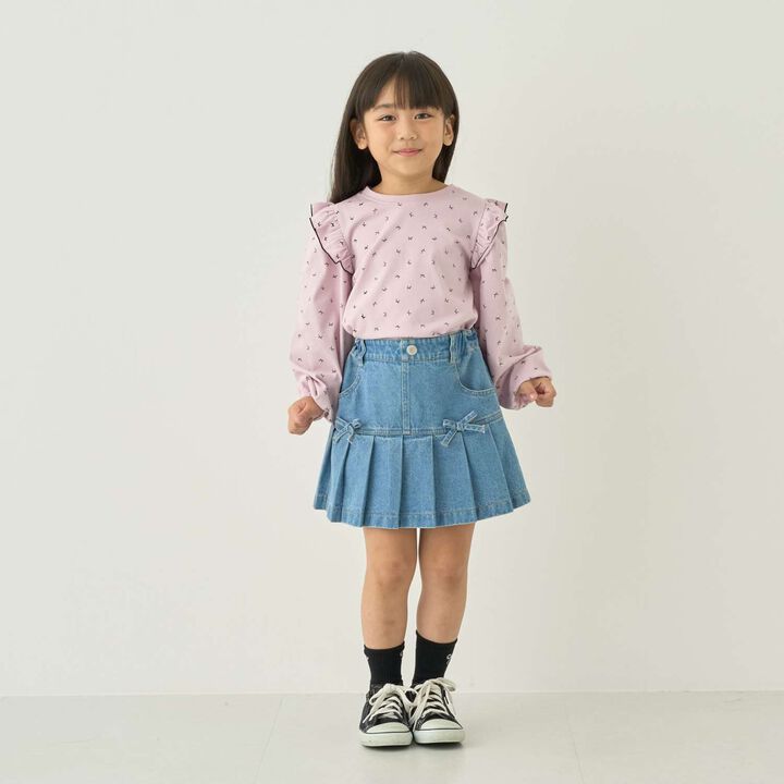 [100% Cotton] [Muteki T] [Stain Resistant/UV/Quick-Dry] Frilled Volume Sleeve All-Over Pattern T-Shirt for Girls [Kids],Blue gray, medium image number 6
