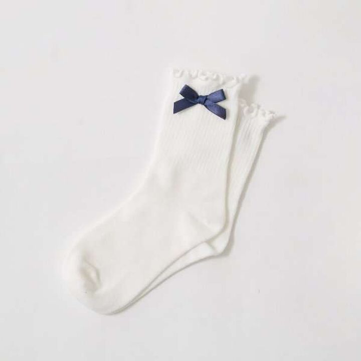 Ribbon-Trimmed Melody Crew Socks,Black, medium image number 2