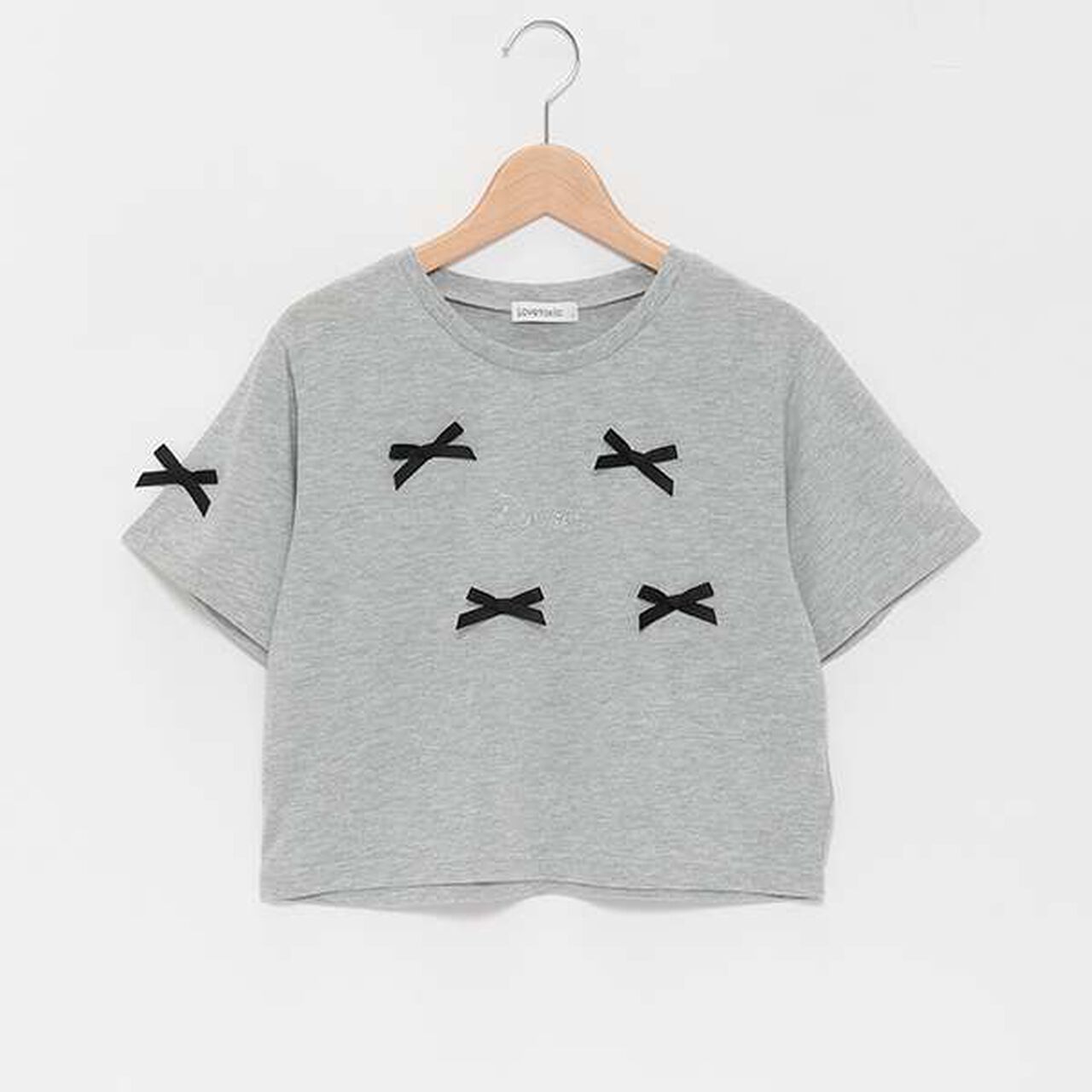 Ribbon Half T-Shirt,Top gray, large image number 2