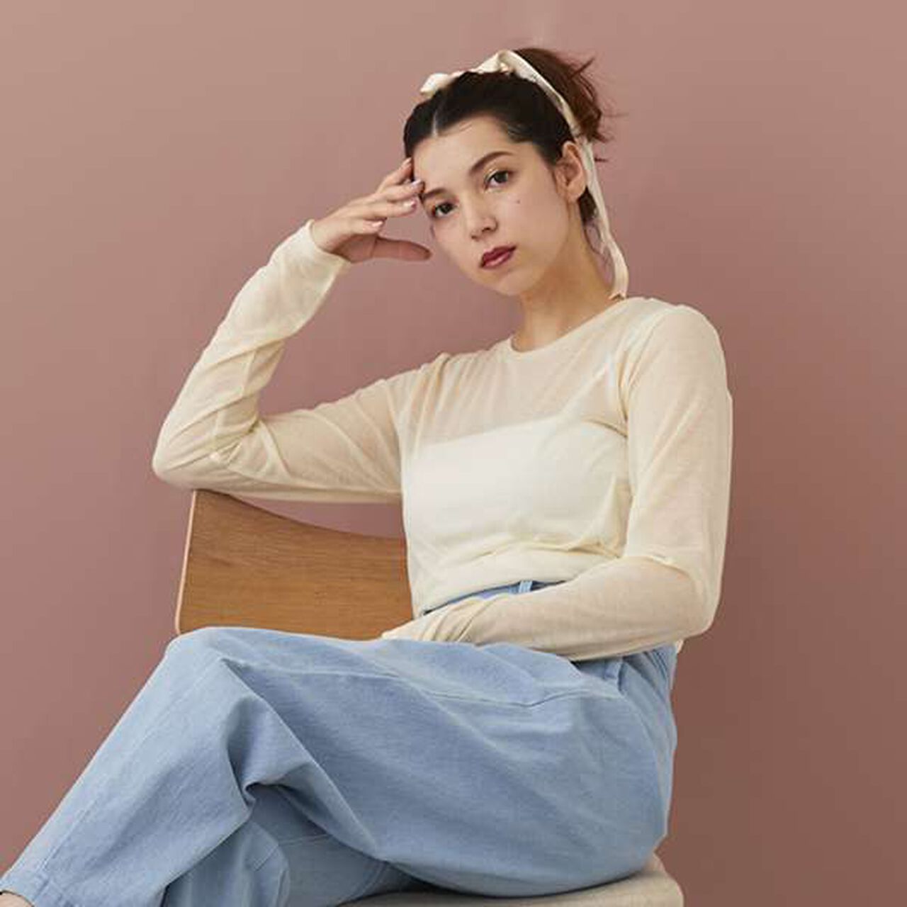 [LADIES] Sheer T-Shirt with Bra Top,Light beige, large image number 7