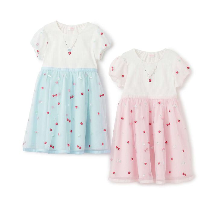 Strawberry Embroidery Tulle Docking Dress,Sax blue, medium image number 8