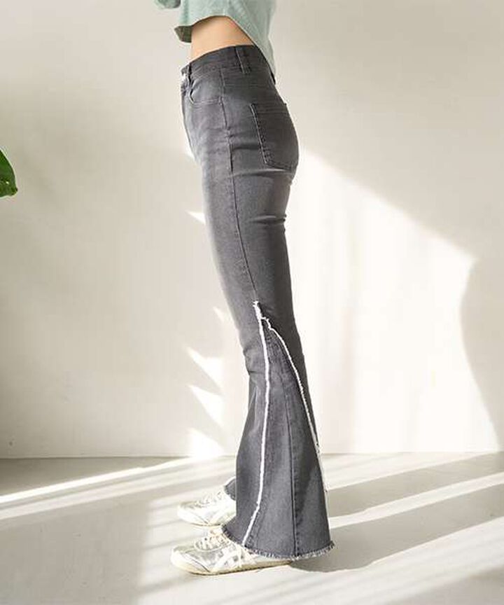 Fringe Denim Flare Pants,Light blue, medium image number 8