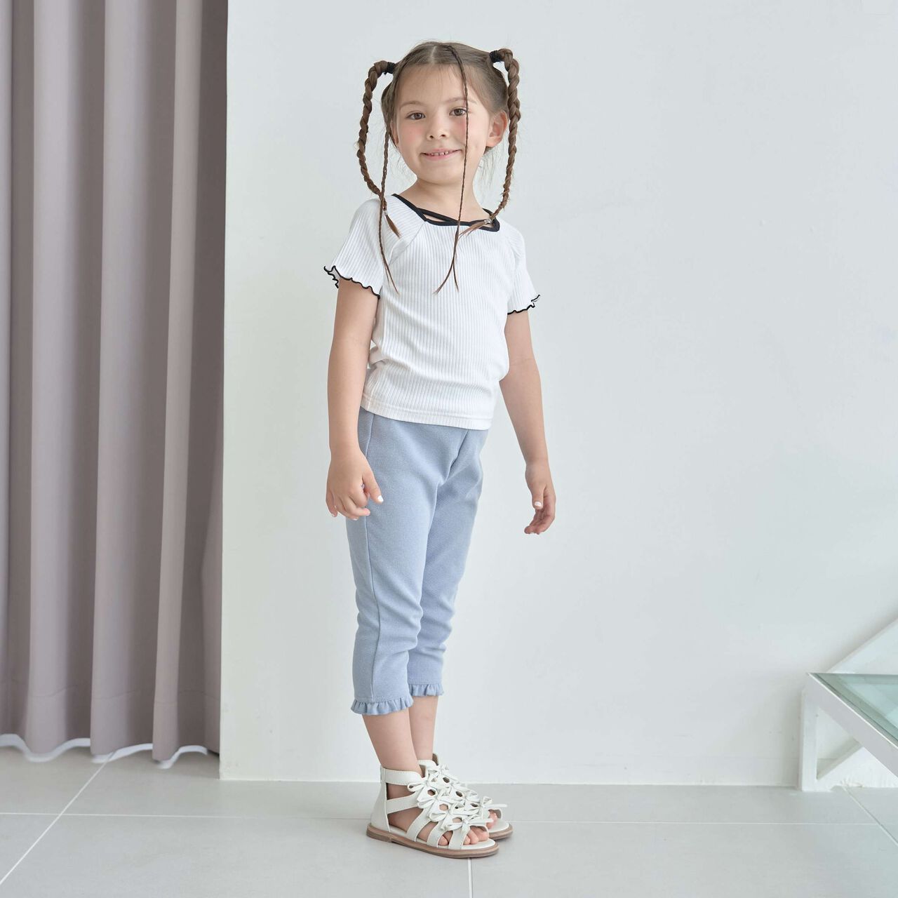 Ruffled Cool Touch Capri Pants,Sax blue, large image number 8