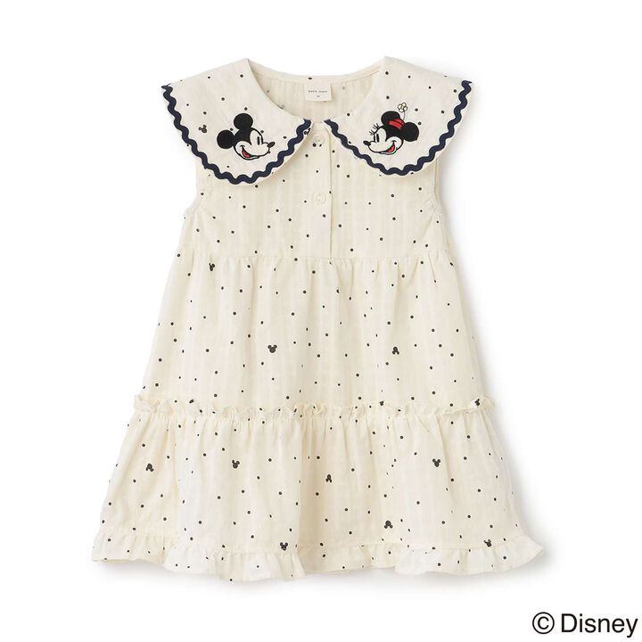 [Disney] Collar Embroidered Tiered One-Piece Dress,Ivory, medium image number 0