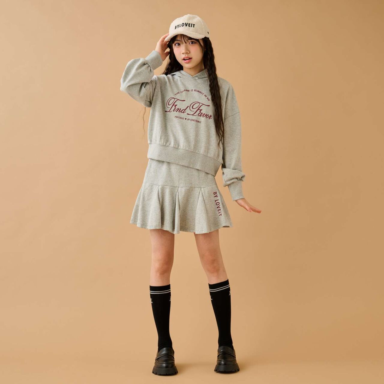 Hoodie & Skirt Set,Medium gray, large image number 0