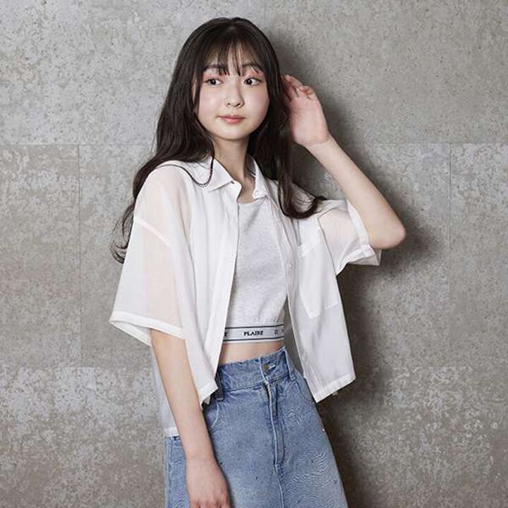 Short-Sleeve Sheer Shirt with Inner Lining,Off white, medium image number 0