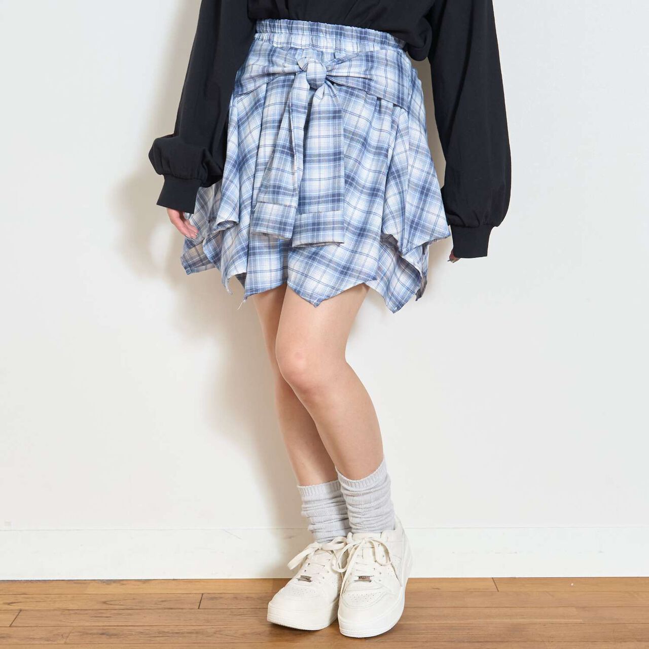 [LTXC] Waist Wrap Style Checkered Culottes,Black, large image number 3