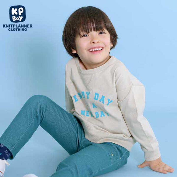 Logo Print Sweatshirt Style Long-Sleeve T-Shirt (100-130),Beige, medium image number 0