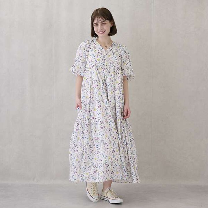 [Link] Lame Stripe & Floral Pattern One-Piece Dress,Light blue, medium image number 1