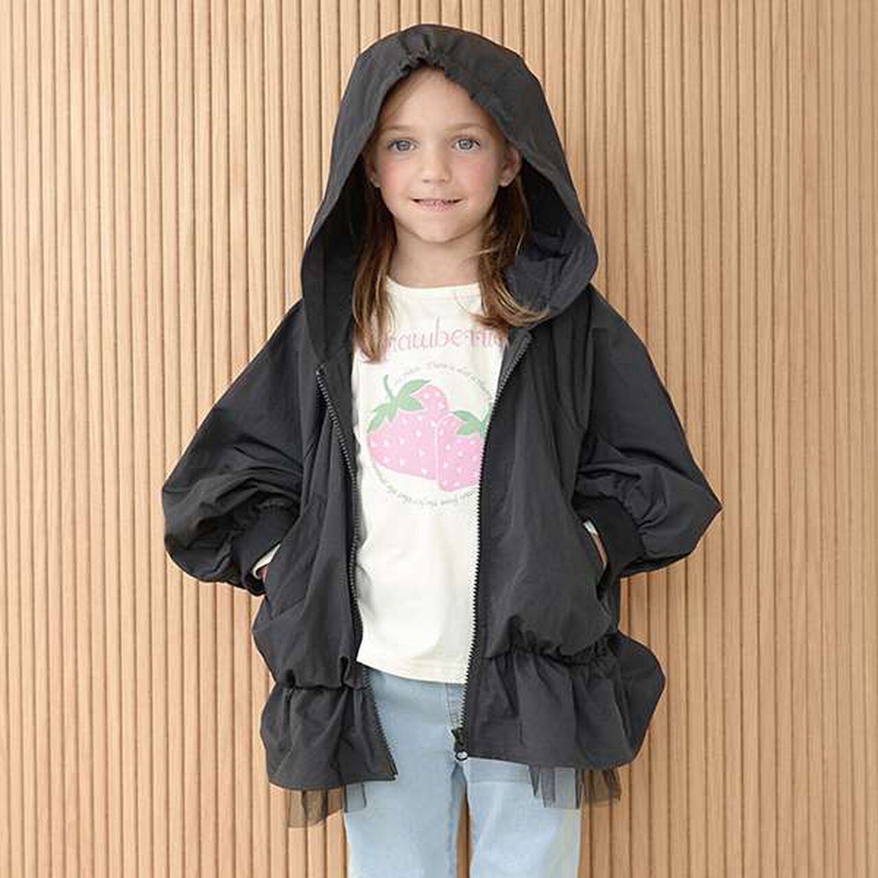 Peplum Silhouette Windbreaker,Black, large image number 7