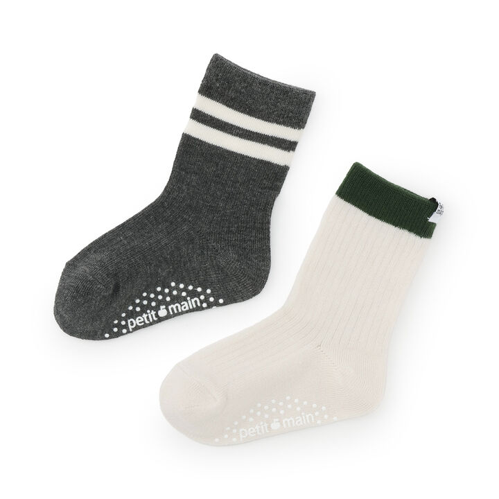 Striped Crew Socks 2P,Pearl white, medium image number 0