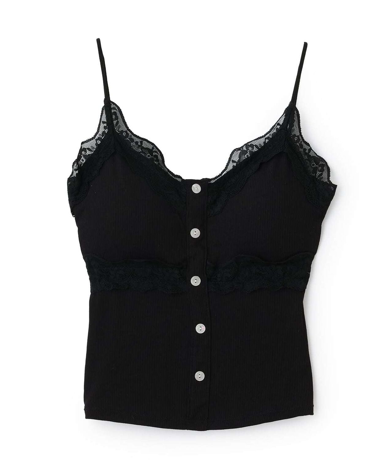 Button Lace Rib Camisole,Black, large image number 0