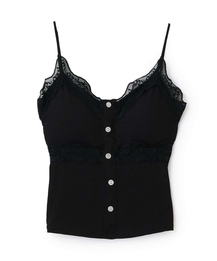 Button Lace Rib Camisole,Black, medium image number 0