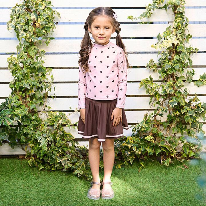 [SWIM] [UV Processing] Heart Pattern Rash Guard & Pleated Skirt Set,Ivory, medium image number 18