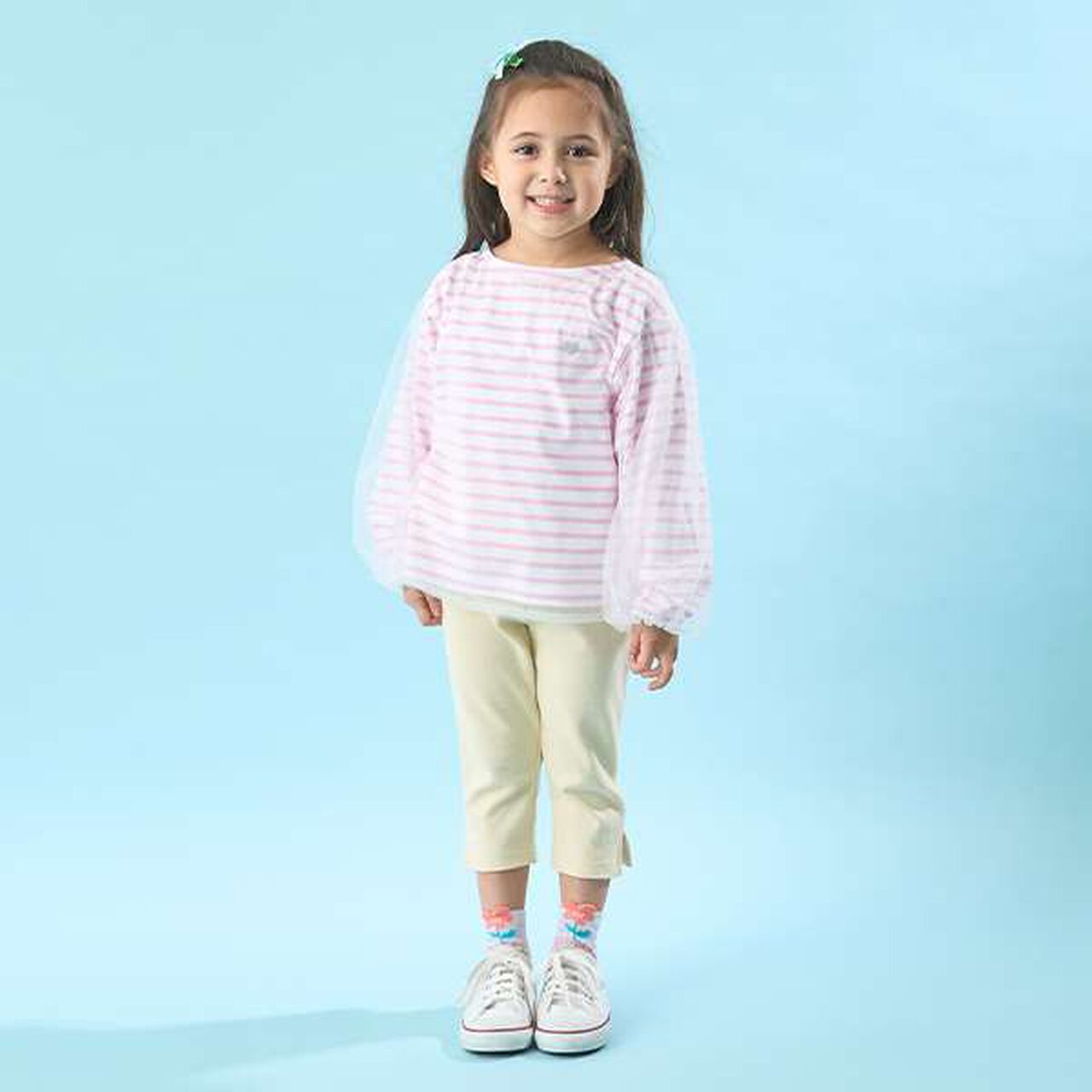 Soft Cotton Tulle Layered Stripe Boat Neck T-Shirt,Blue, large image number 4