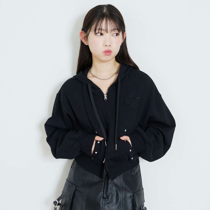 [LTXC/100% Cotton/Set Available] Studded Zip Parka,Black, medium image number 6