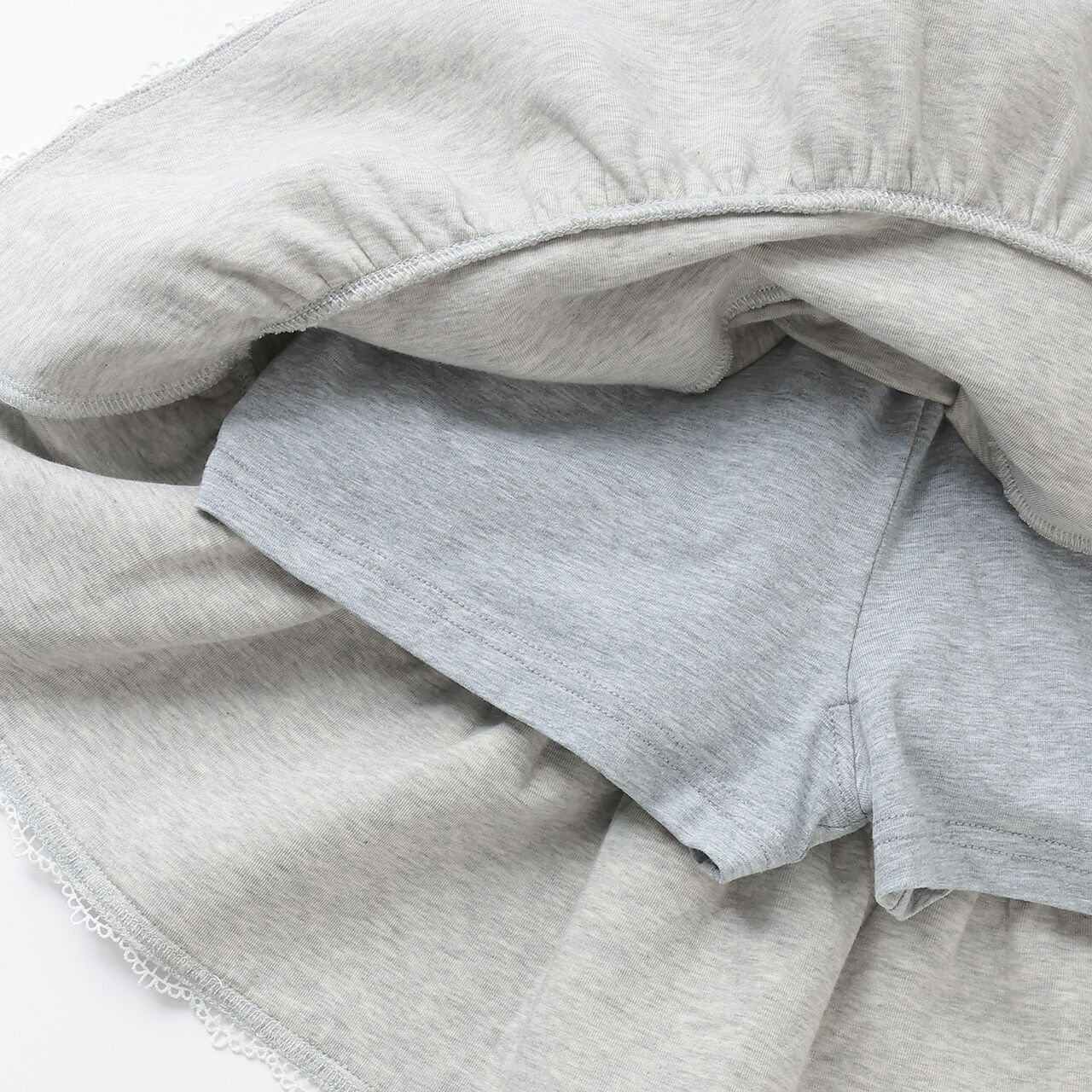 Lace Hem Tiered Skirt with Shorts,Off white, large image number 5