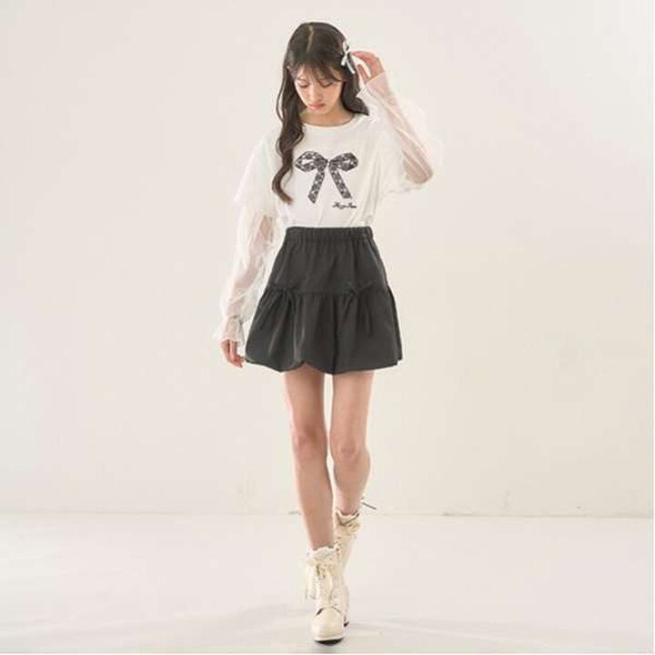 Tulle Layered Sleeve T-Shirt,Light pink, medium image number 6