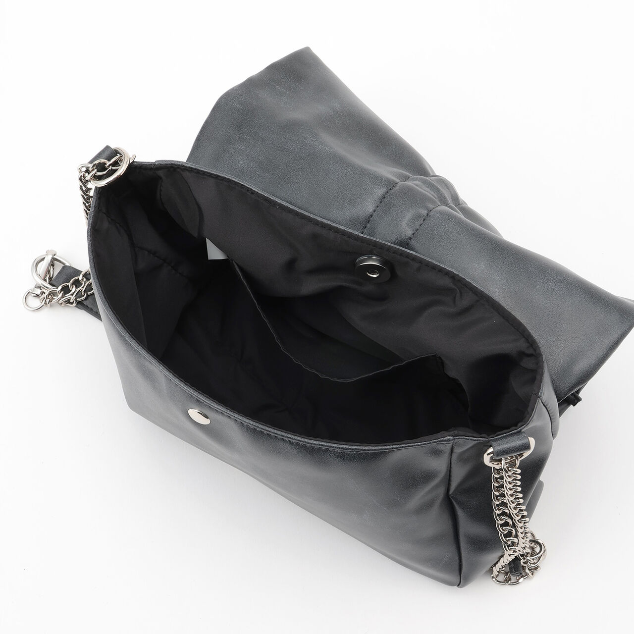 Faux Leather Ribbon Chain Shoulder Bag,Ivory, large image number 6