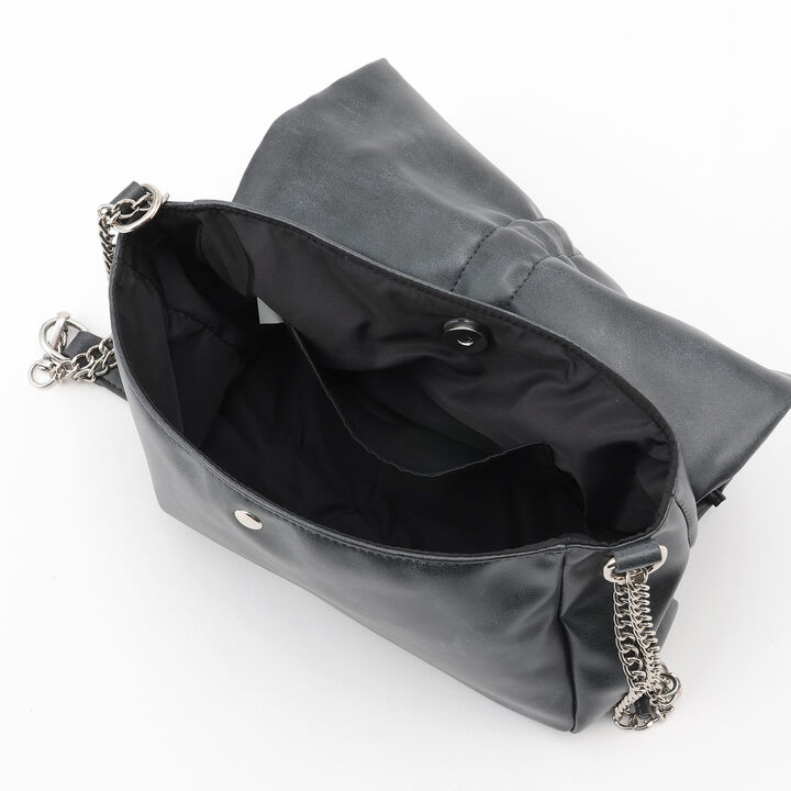 Faux Leather Ribbon Chain Shoulder Bag,Ivory, medium image number 6