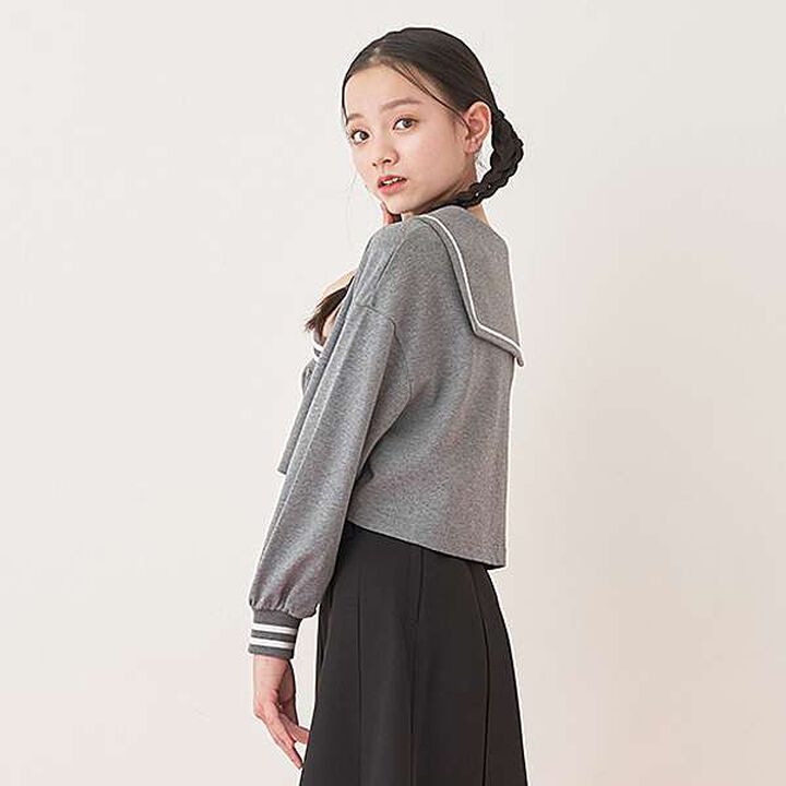 Short-Length Sailor Long-Sleeve Shirt & Tank Top Set,Sax blue, medium image number 3