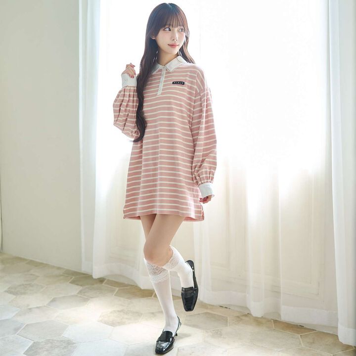 Loose Stripe Pattern Shirt Tunic,, medium