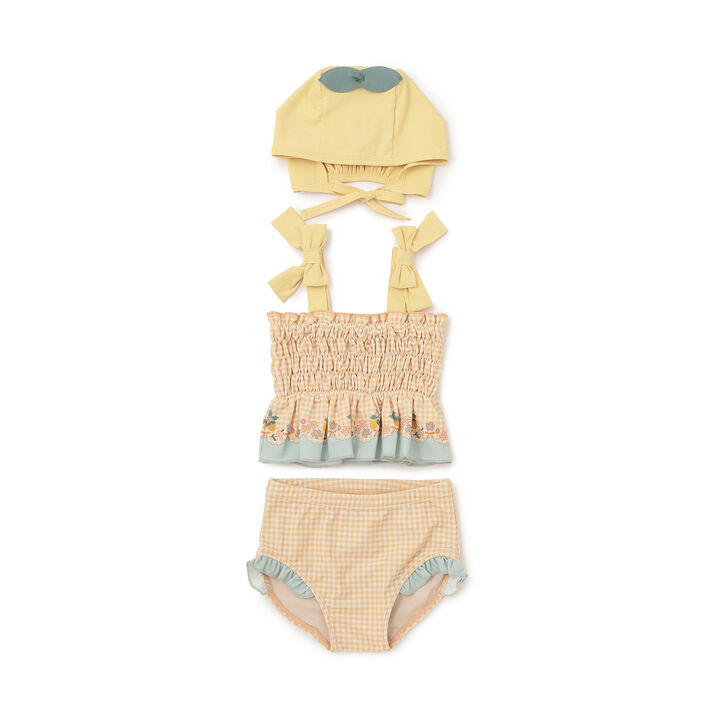 [SWIM] Baby Fruit Print Bikini with Cap,Yellow, medium image number 0