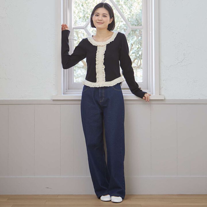 Barrel Leg Denim Pants,Navy, medium image number 3